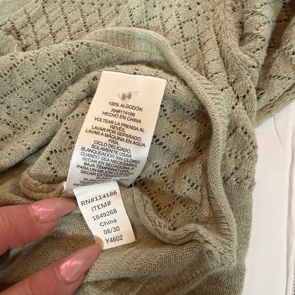 Frye Womens Pointelle Knit Scalloped Cardigan Sweater Beige Size M 100% cotton - Picture 10 of 12